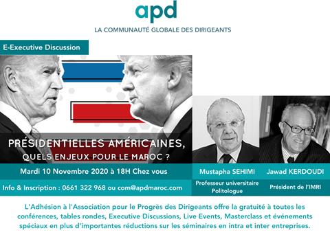 Affiche APD — Présidentielles américaines, quels enjeux pour le Maroc ?