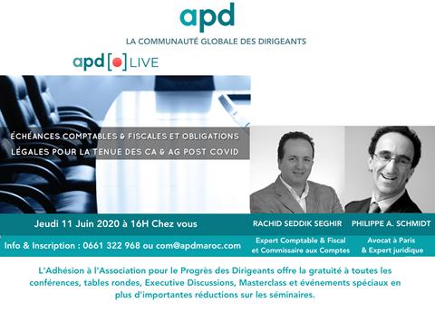Affiche APD — Échéances comptables & fiscales et obligations légales pour la tenue des CA & AG post Covid