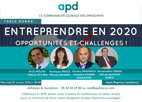 Affiche APD — Entreprendre en 2020 : opportunités et challenges !