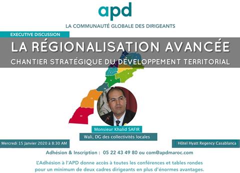 Affiche APD — La régionalisation avancée : chantier stratégique du développement territorial