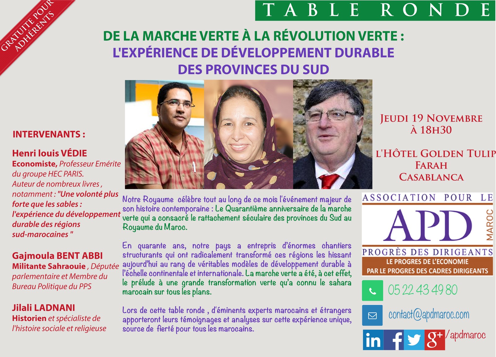 De la Marche verte à la révolution verte : l’expérience de développement durable des provinces du Sud — annonce officielle APD