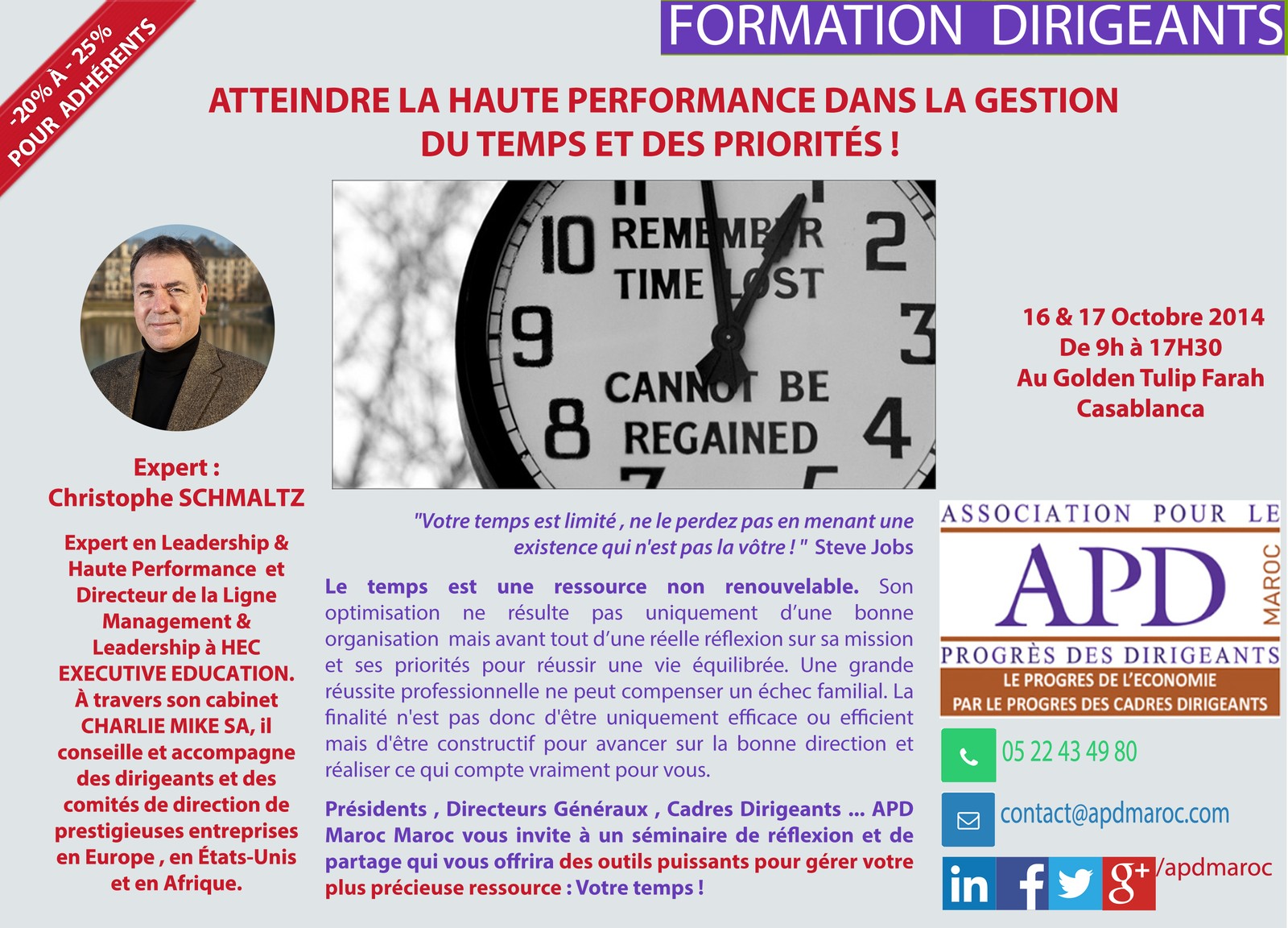 Atteindre la haute performance dans la gestion du temps et des priorités — annonce officielle APD