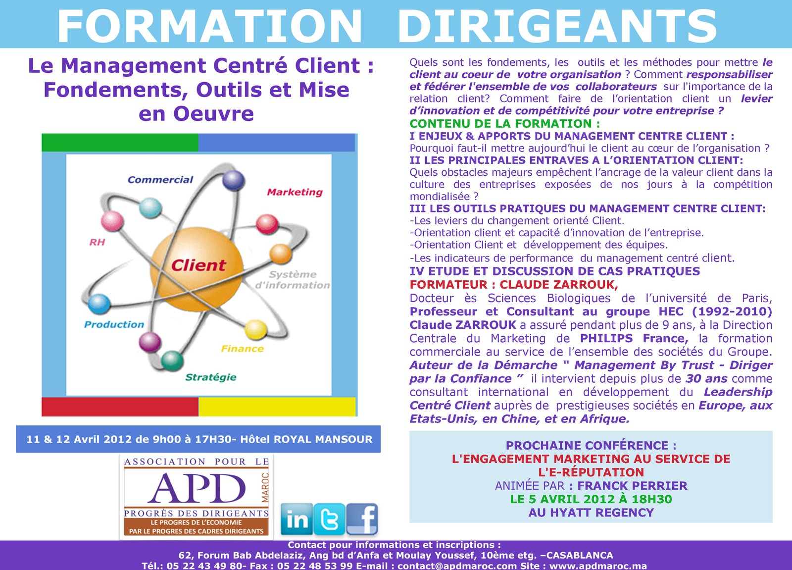 Le management centré client : fondements, outils et mise en œuvre — annonce officielle APD
