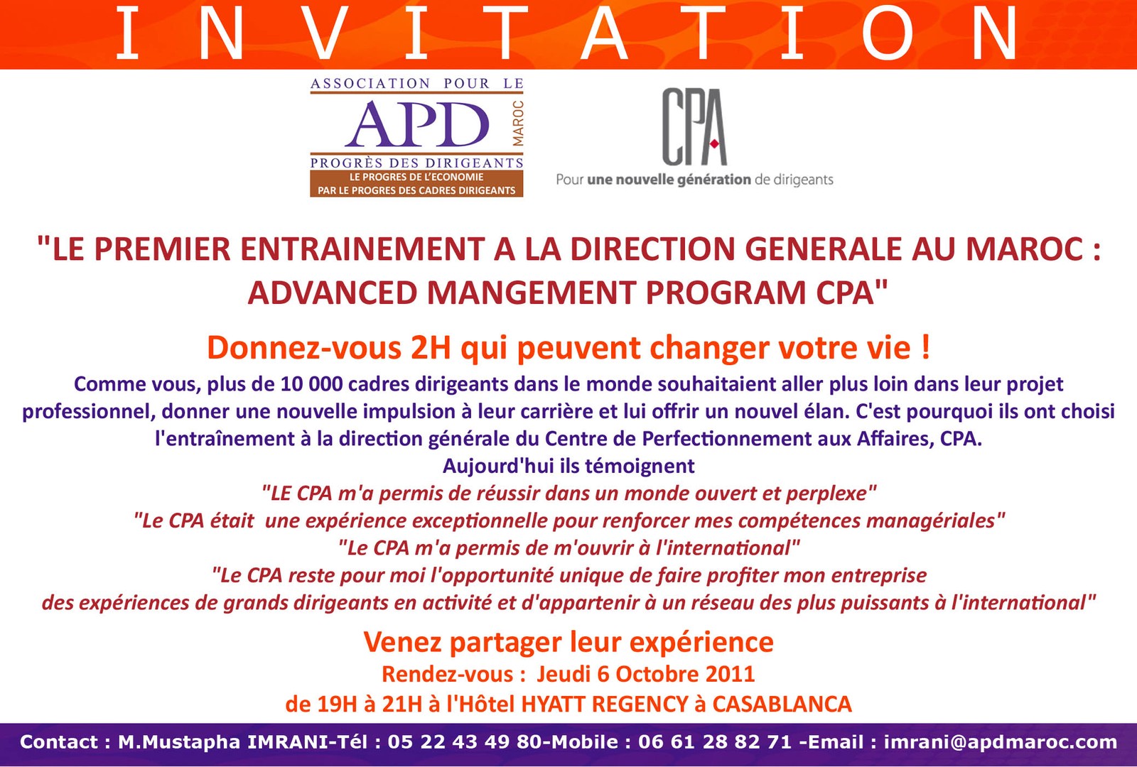 Executive CPA Maroc : troisième promotion et échanges entre dirigeants — annonce officielle APD