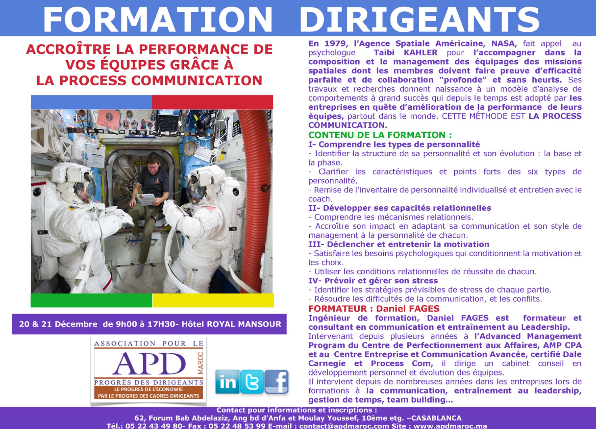 Accroître la performance de vos équipes grâce à la Process Communication — annonce officielle APD de 2012