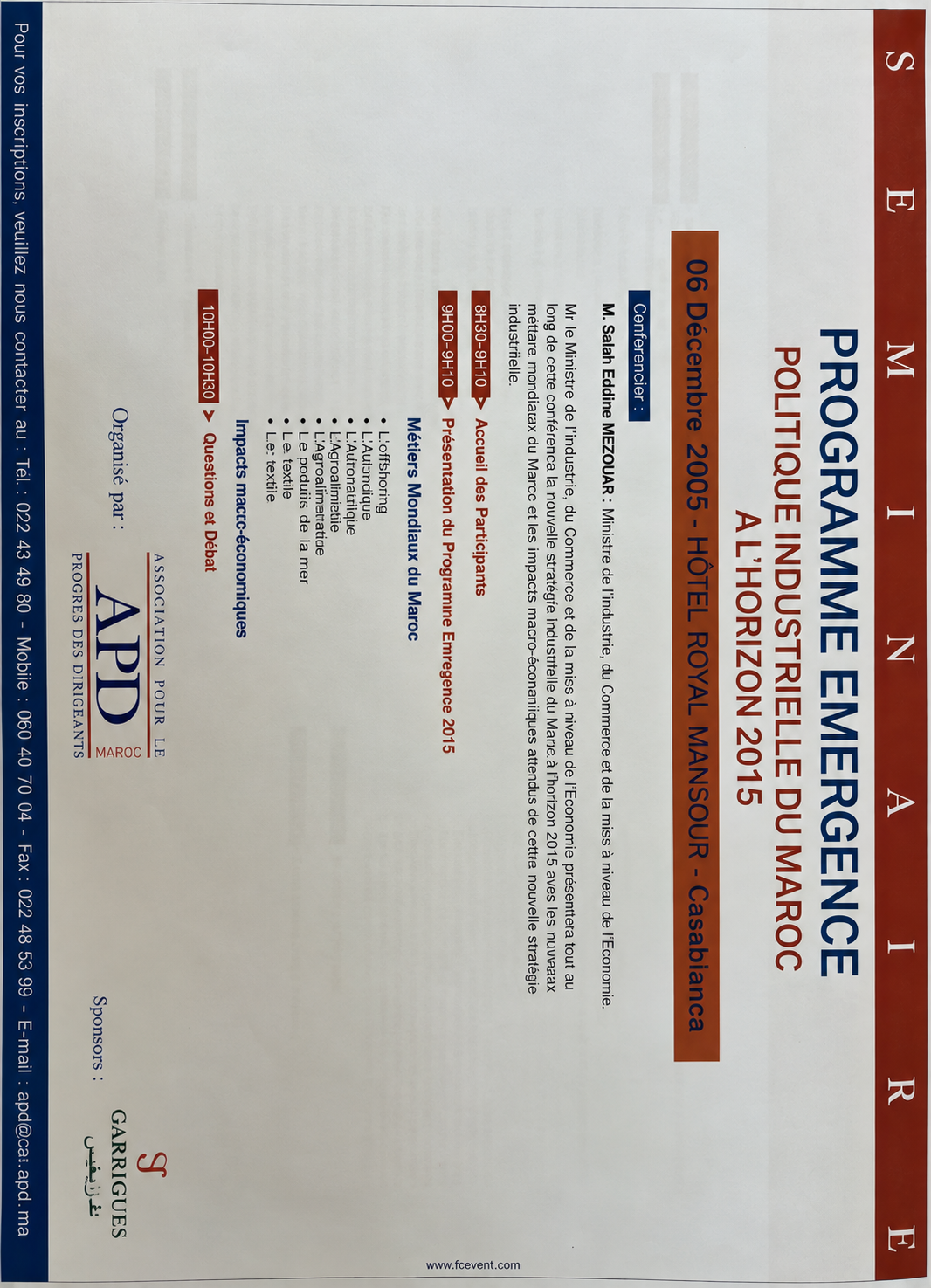 Programme Émergence : la politique industrielle à l’horizon 2015 — document historique APD