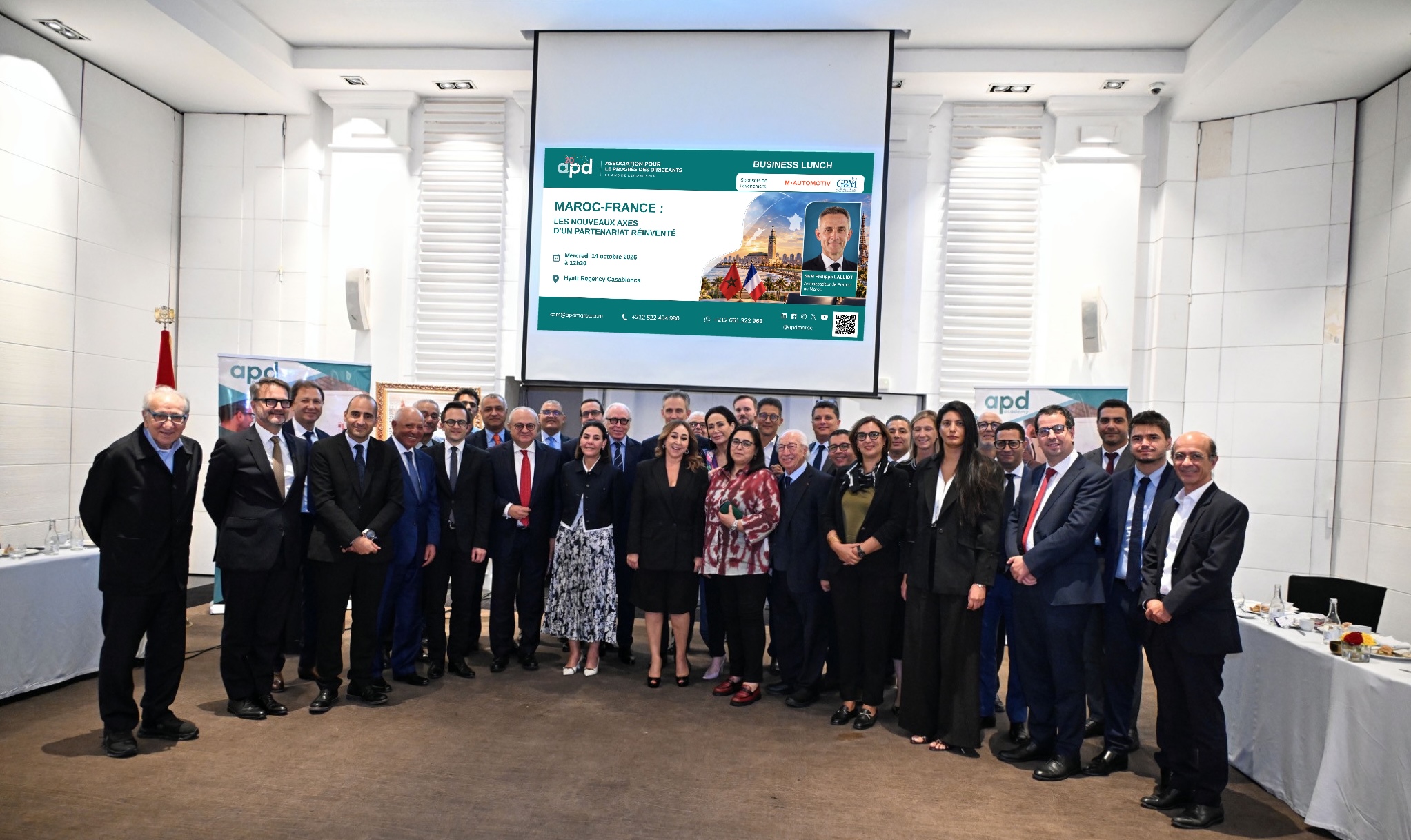 Photo de famille du Business Lunch de l’APD avec S.E.M. Philippe Lalliot, ambassadeur de France au Maroc, le 14 octobre 2026